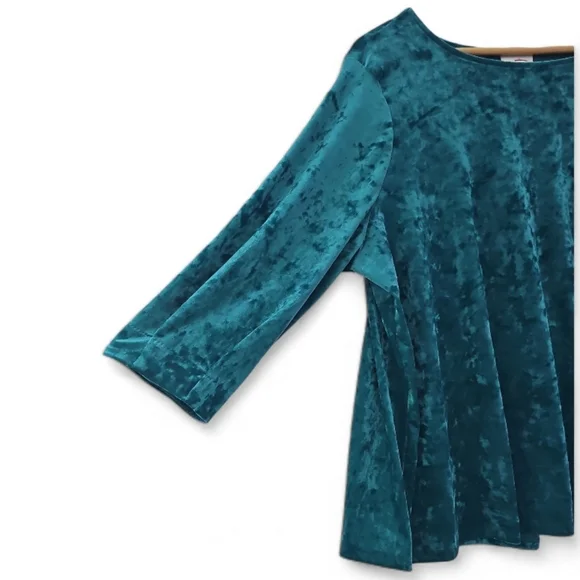 J. Jill 2X Crushed Velvet Top Teal Blue Holiday Blouse Luxe Stretch Velvet - Picture 2 of 14